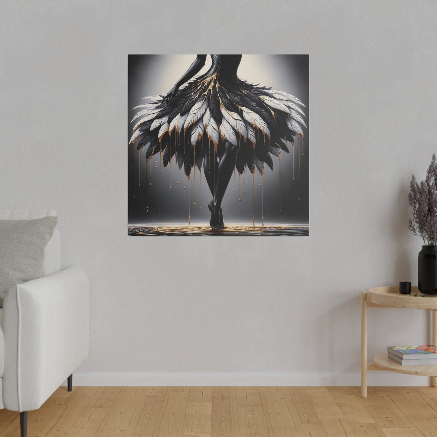 Dancing Shadows: Gilded Feathers - Matte Canvas - Authentic4Us