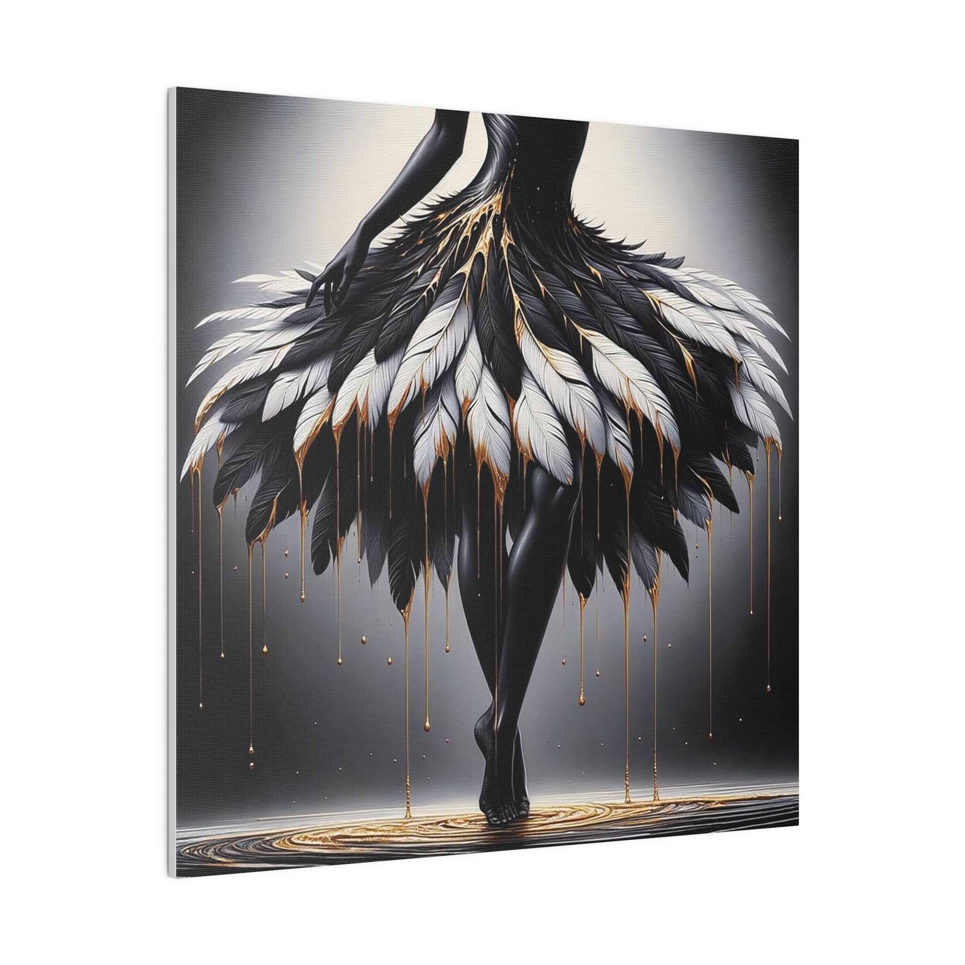 Dancing Shadows: Gilded Feathers - Matte Canvas - Authentic4Us