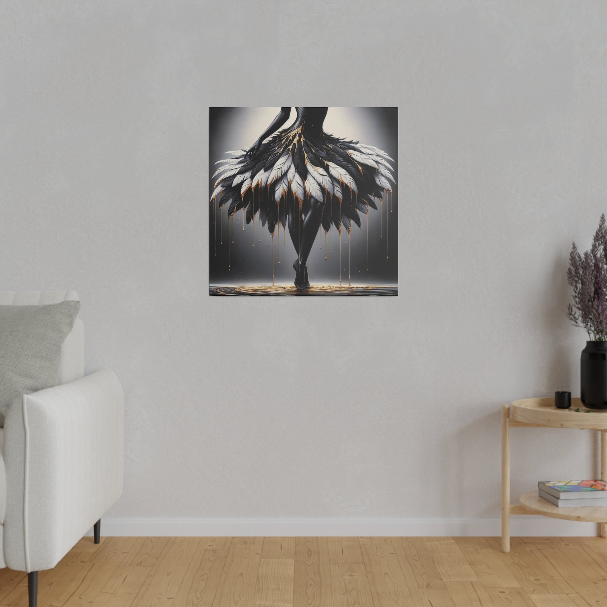 Dancing Shadows: Gilded Feathers - Matte Canvas - Authentic4Us