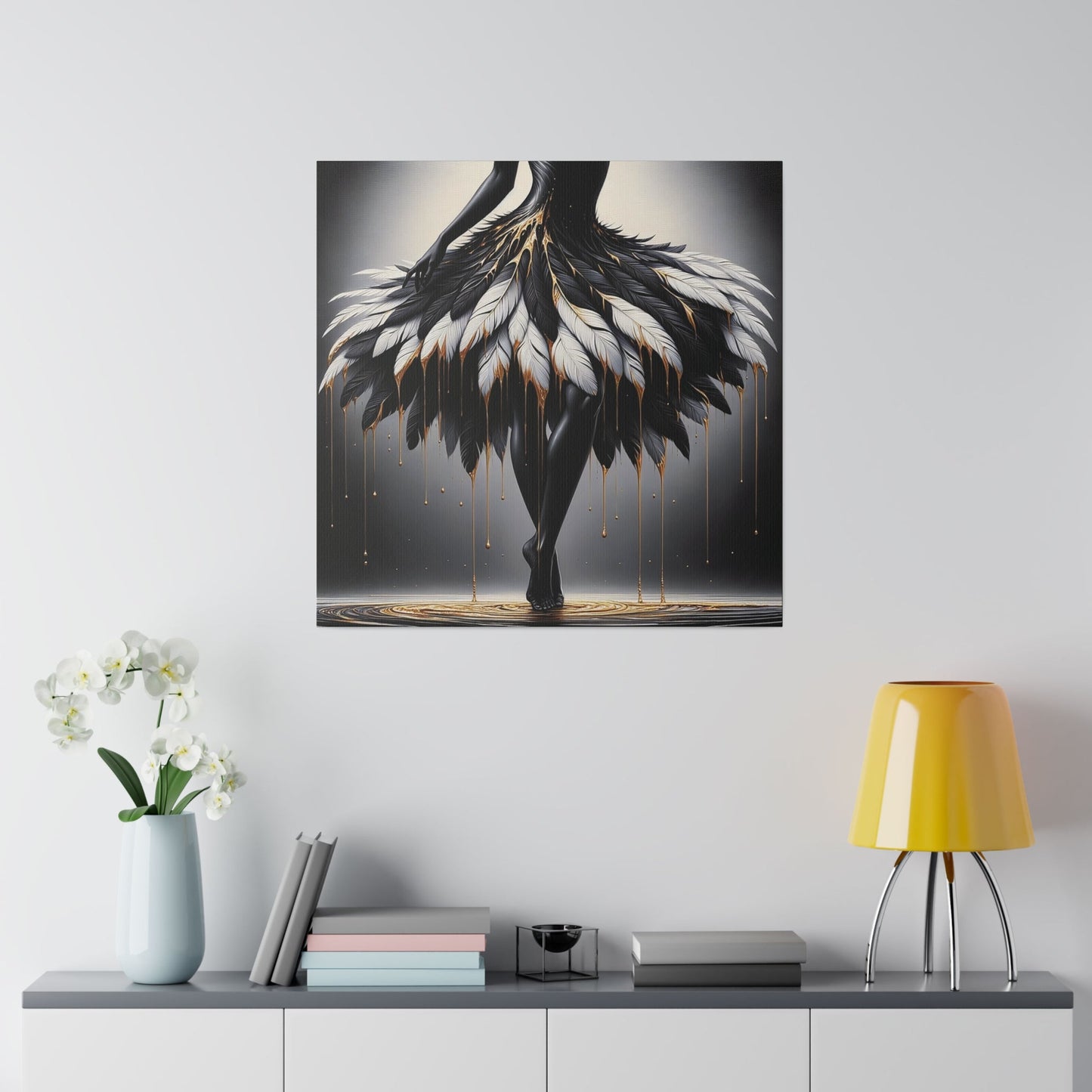 Dancing Shadows: Gilded Feathers - Matte Canvas - Authentic4Us