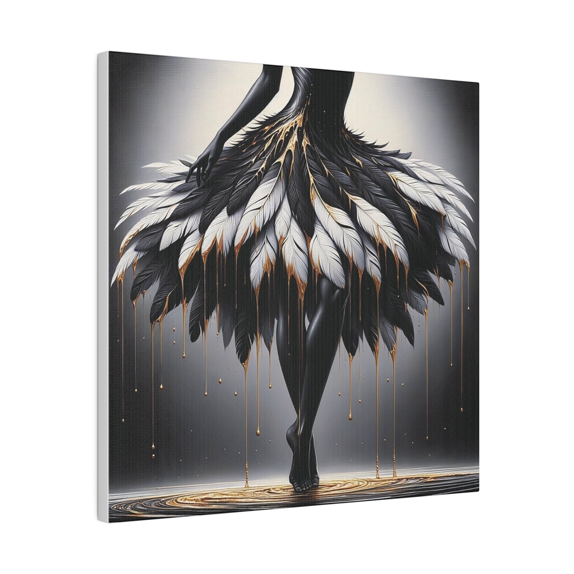 Dancing Shadows: Gilded Feathers - Matte Canvas - Authentic4Us