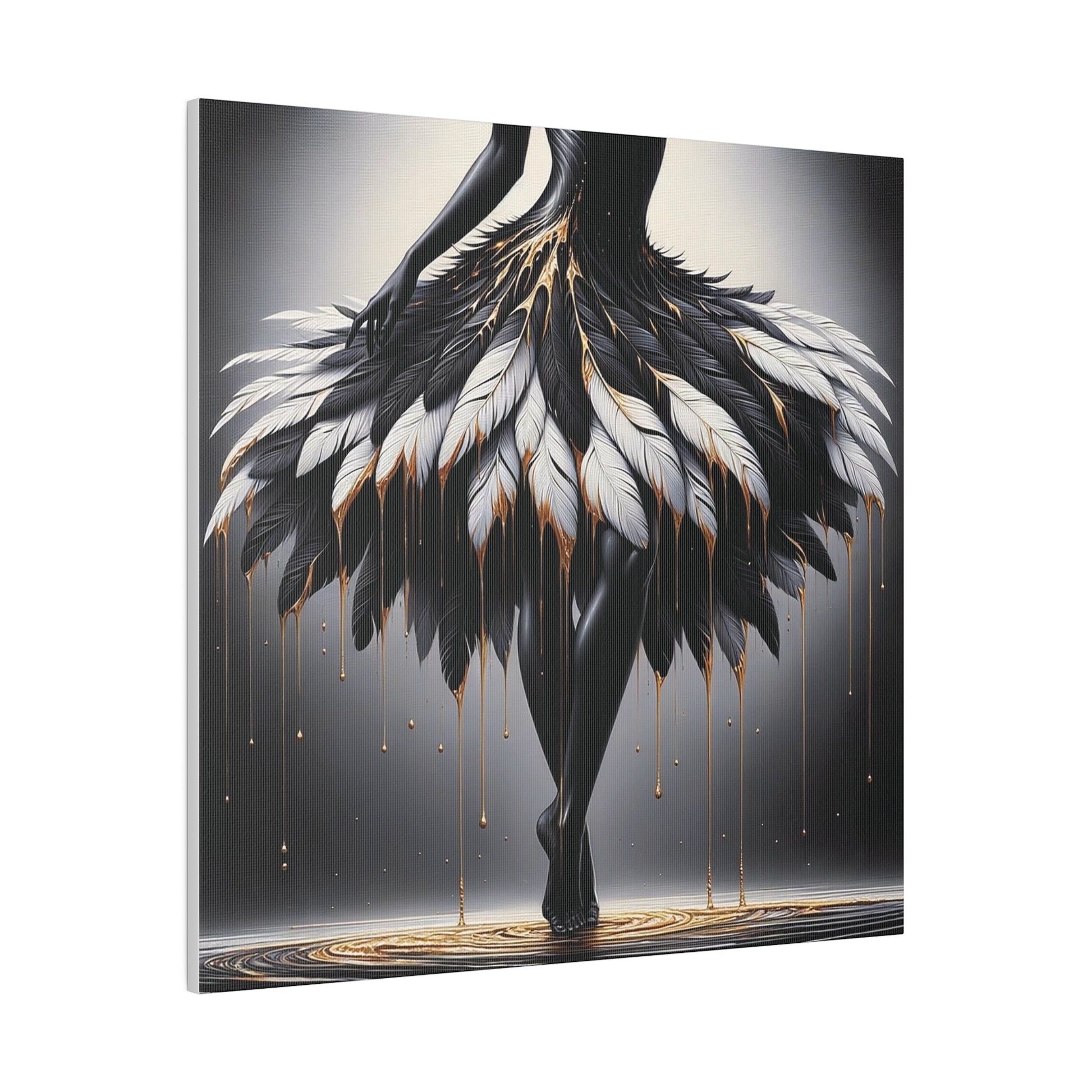 Dancing Shadows: Gilded Feathers - Matte Canvas - Authentic4Us