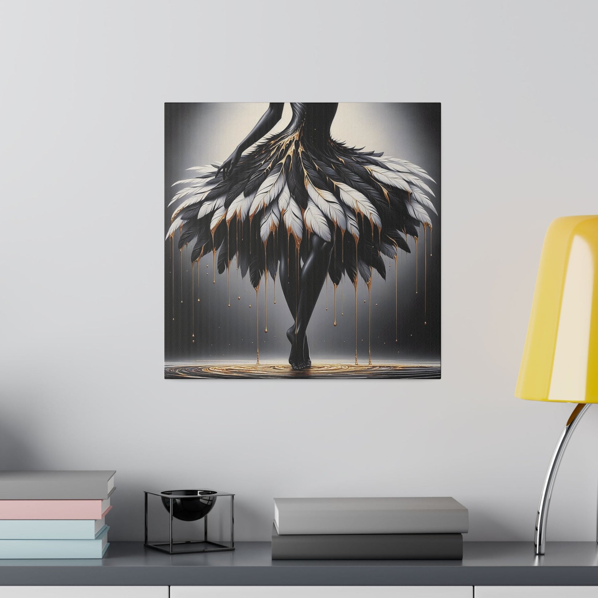 Dancing Shadows: Gilded Feathers - Matte Canvas - Authentic4Us