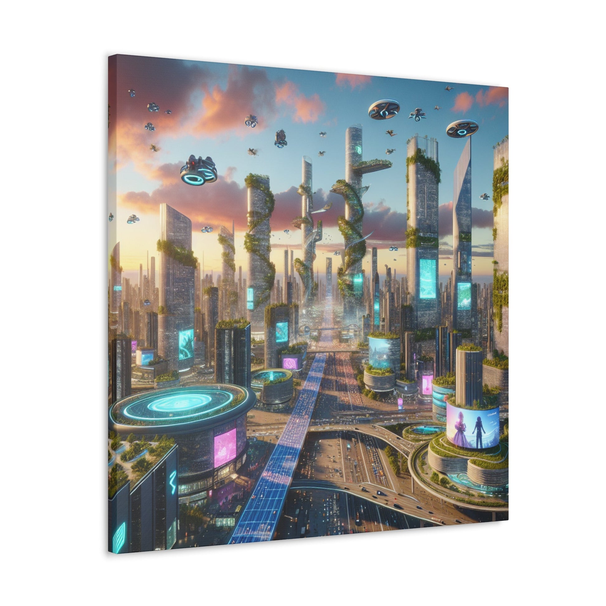 1. "Futuristic Utopia: Advanced Cityscape" 2. "Vibrant - Canvas - Authentic4Us