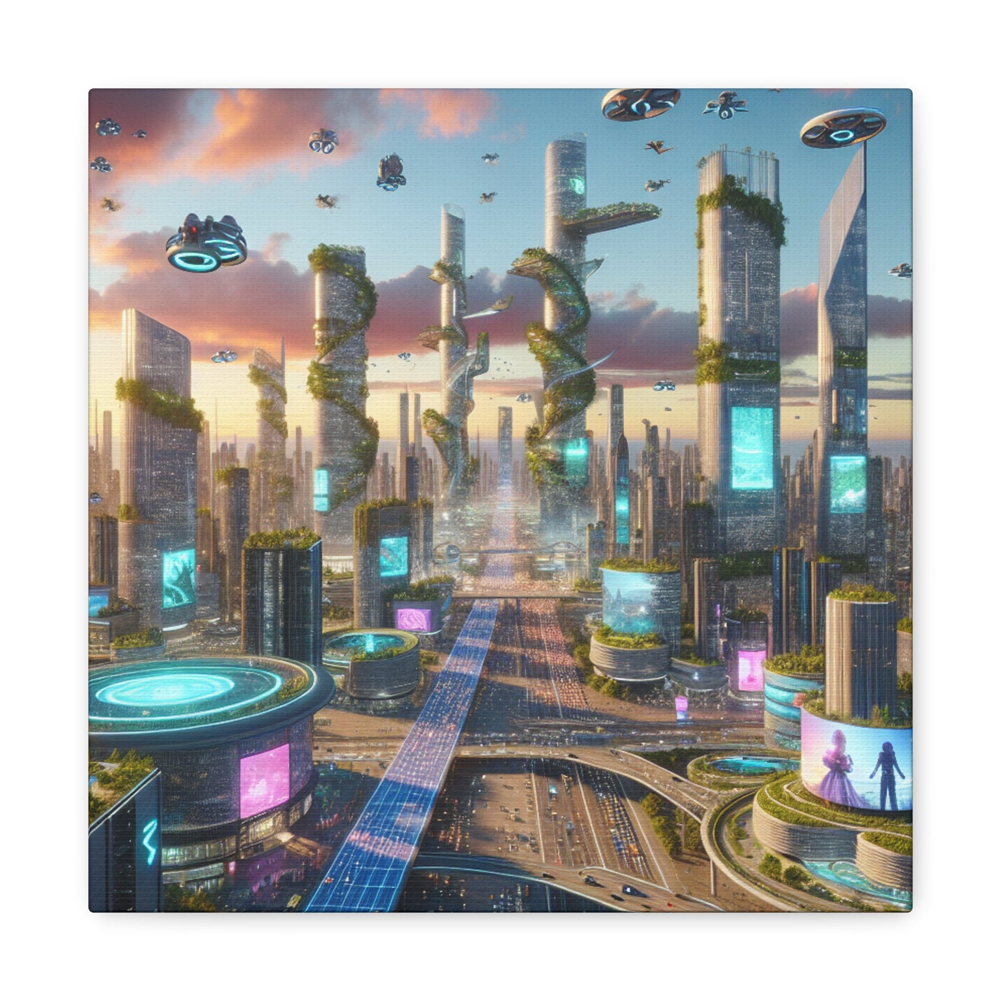 1. "Futuristic Utopia: Advanced Cityscape" 2. "Vibrant - Canvas - Authentic4Us