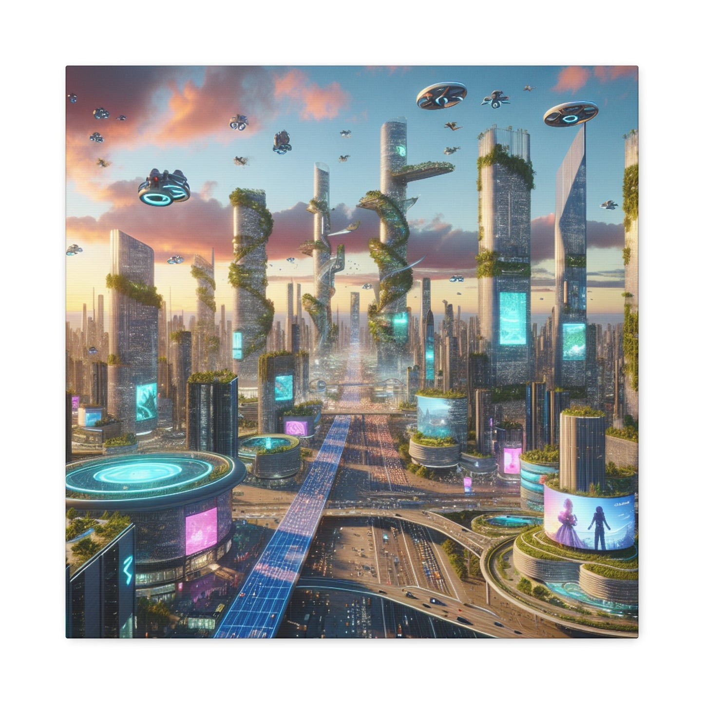 1. "Futuristic Utopia: Advanced Cityscape" 2. "Vibrant - Canvas - Authentic4Us