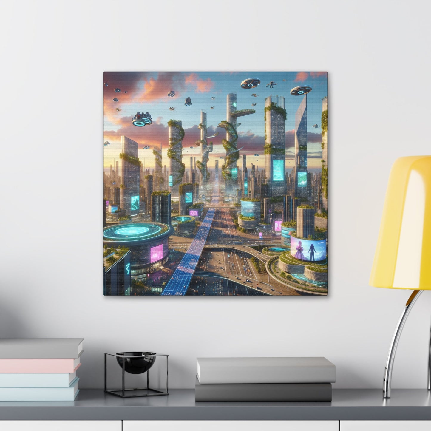 1. "Futuristic Utopia: Advanced Cityscape" 2. "Vibrant - Canvas - Authentic4Us