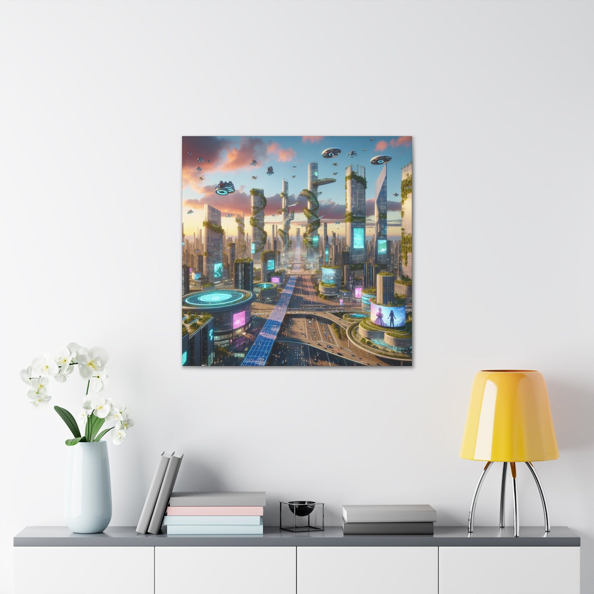 1. "Futuristic Utopia: Advanced Cityscape" 2. "Vibrant - Canvas - Authentic4Us