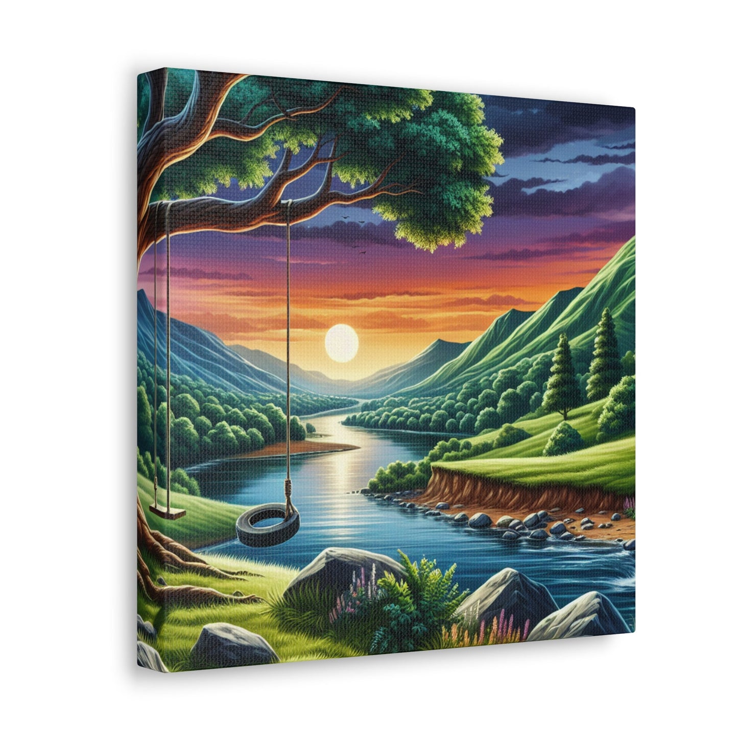 1. "Playful Swing Under Serene Tree" 2. "Lush Nature's Swing" - Canvas - Authentic4Us