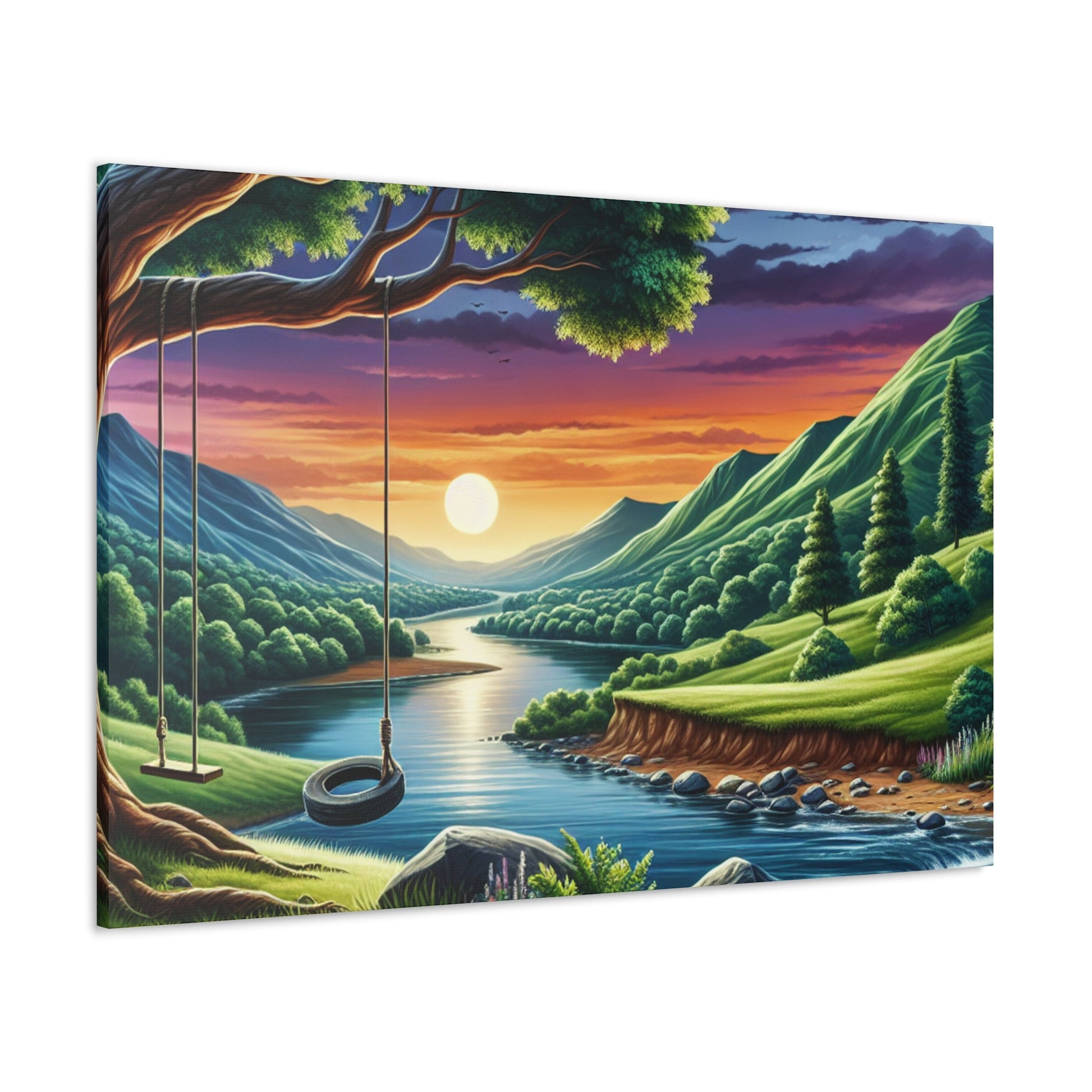 1. "Playful Swing Under Serene Tree" 2. "Lush Nature's Swing" - Canvas - Authentic4Us