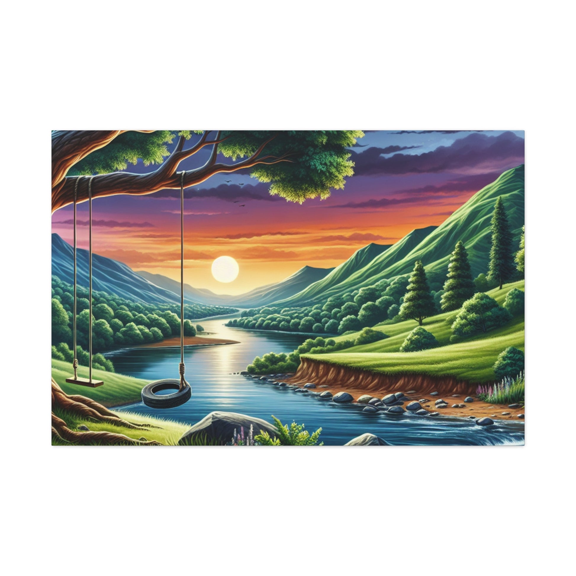 1. "Playful Swing Under Serene Tree" 2. "Lush Nature's Swing" - Canvas - Authentic4Us