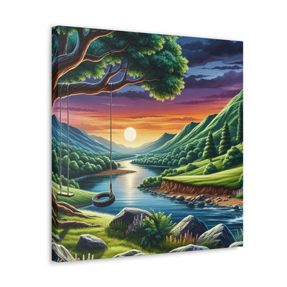 1. "Playful Swing Under Serene Tree" 2. "Lush Nature's Swing" - Canvas - Authentic4Us