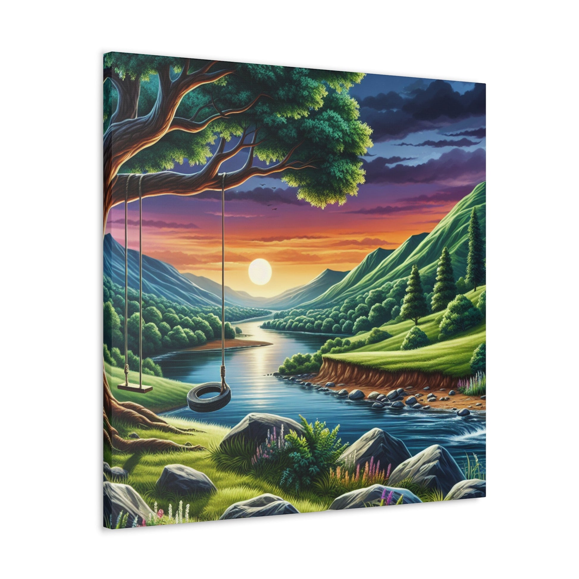 1. "Playful Swing Under Serene Tree" 2. "Lush Nature's Swing" - Canvas - Authentic4Us