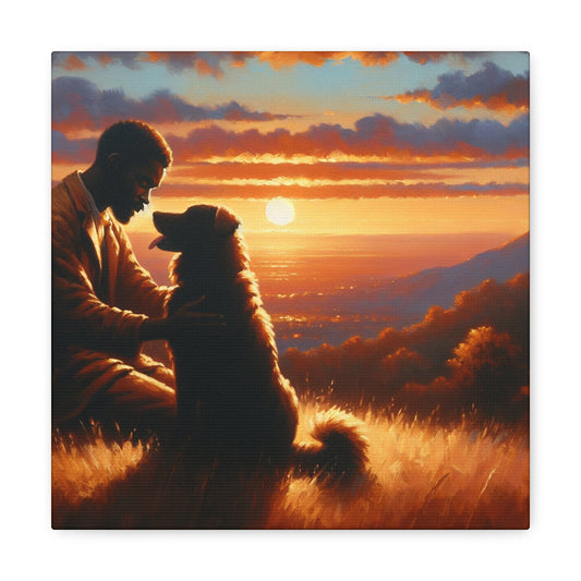 "A Sunset Serenade: Man and Dog" - Canvas - Authentic4Us