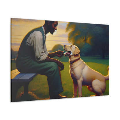 "Benchside Bonding: Man and Dog" - Canvas - Authentic4Us