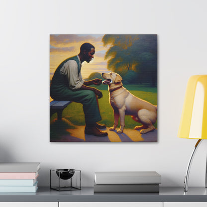 "Benchside Bonding: Man and Dog" - Canvas - Authentic4Us