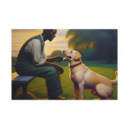 "Benchside Bonding: Man and Dog" - Canvas - Authentic4Us