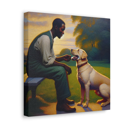 "Benchside Bonding: Man and Dog" - Canvas - Authentic4Us