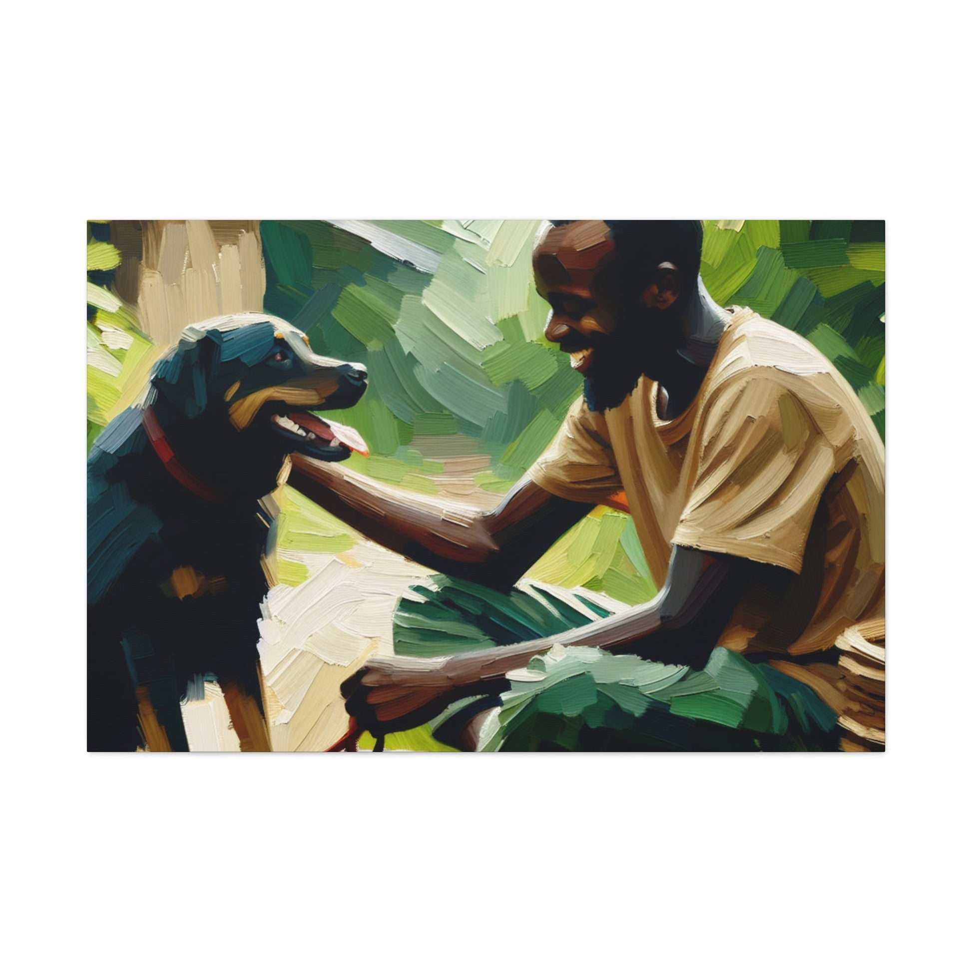 "Blissful Bond: Man and Dog" - Canvas - Authentic4Us