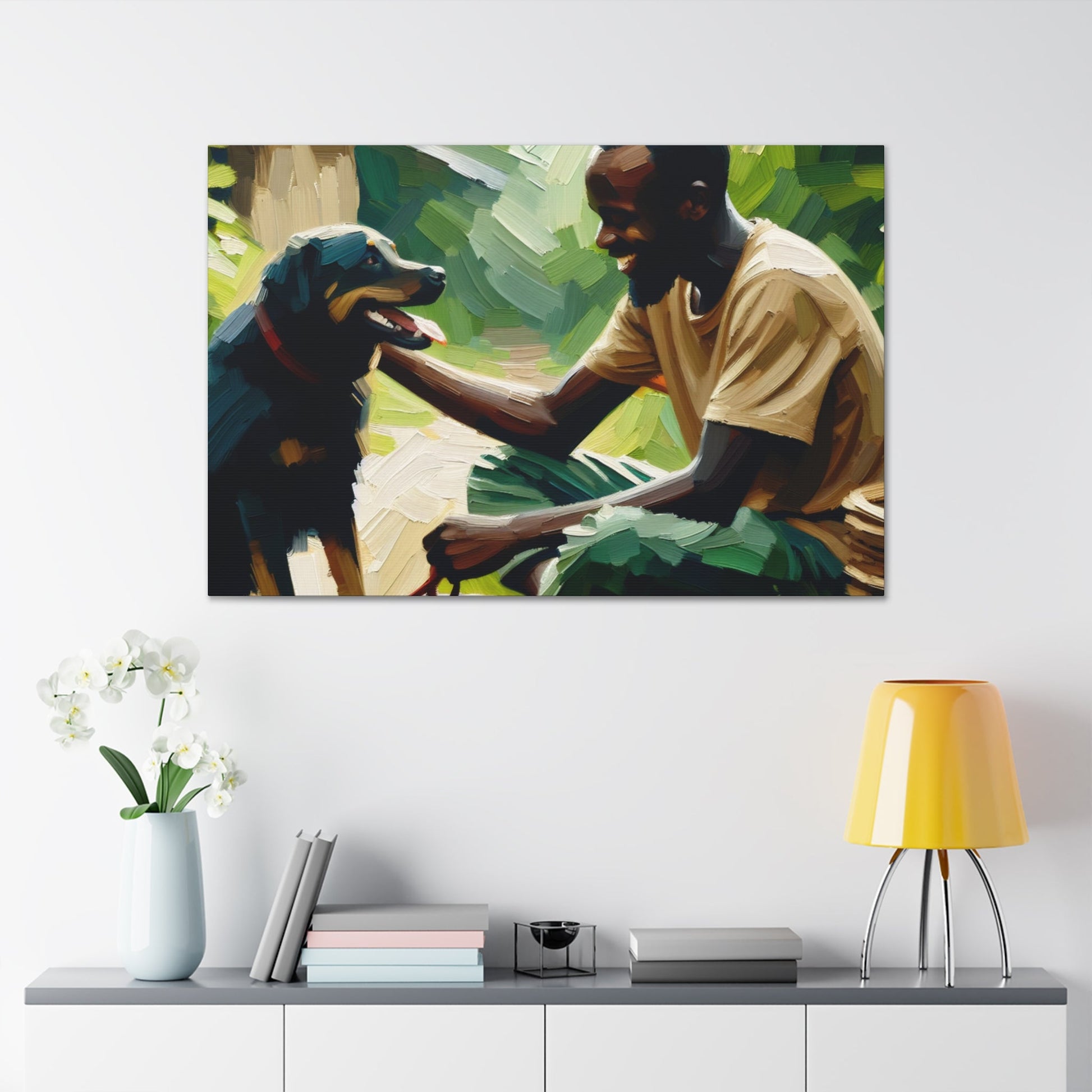 "Blissful Bond: Man and Dog" - Canvas - Authentic4Us