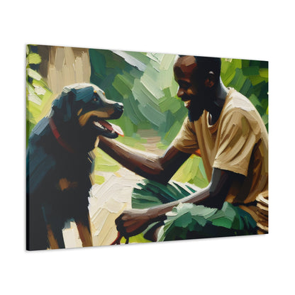 "Blissful Bond: Man and Dog" - Canvas - Authentic4Us