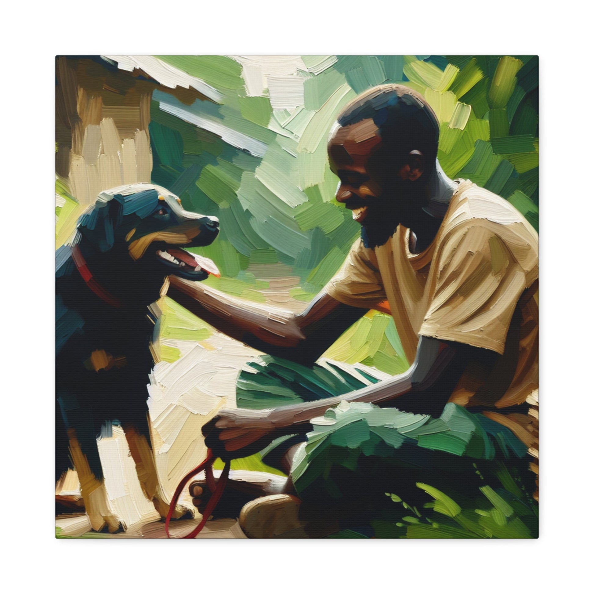 "Blissful Bond: Man and Dog" - Canvas - Authentic4Us