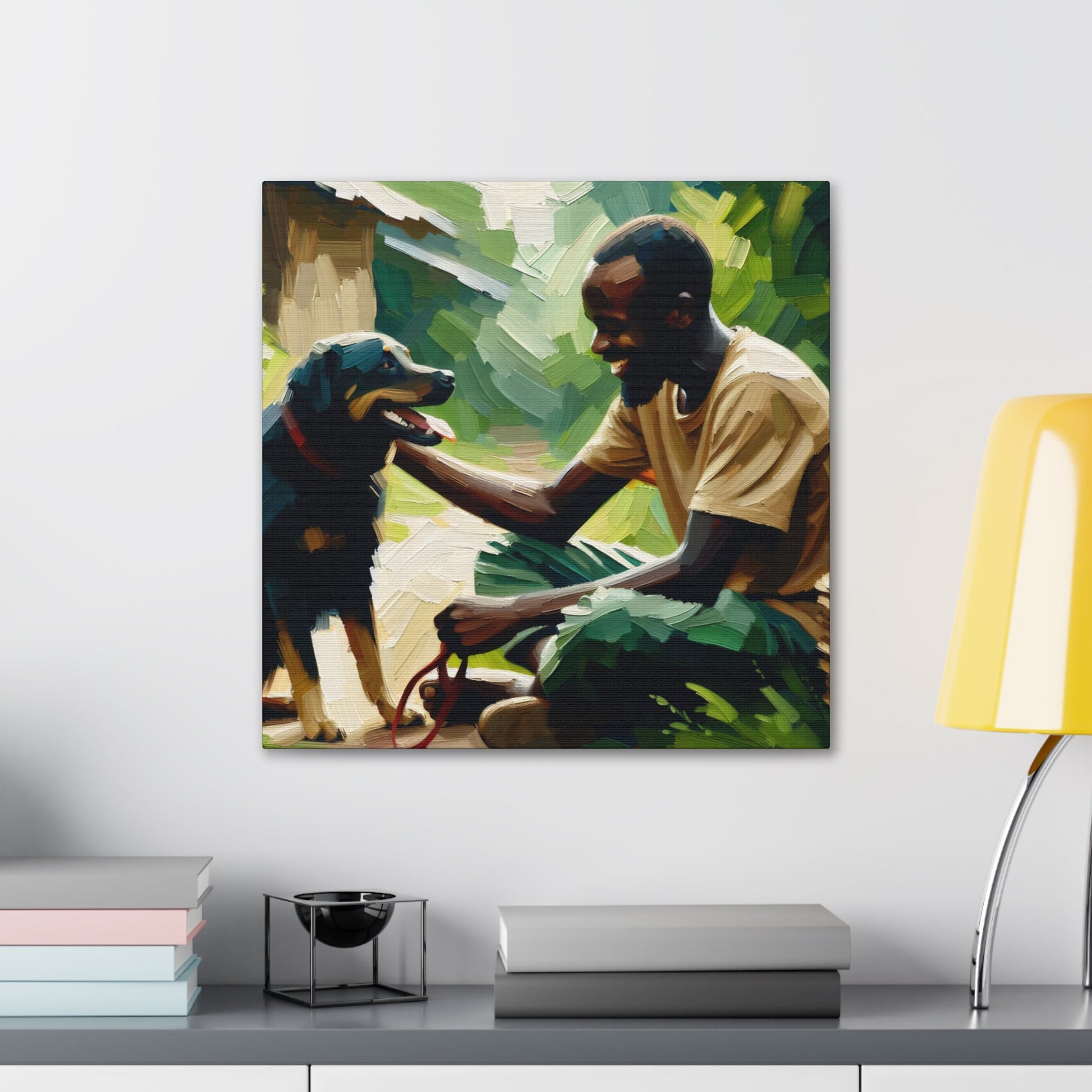 "Blissful Bond: Man and Dog" - Canvas - Authentic4Us