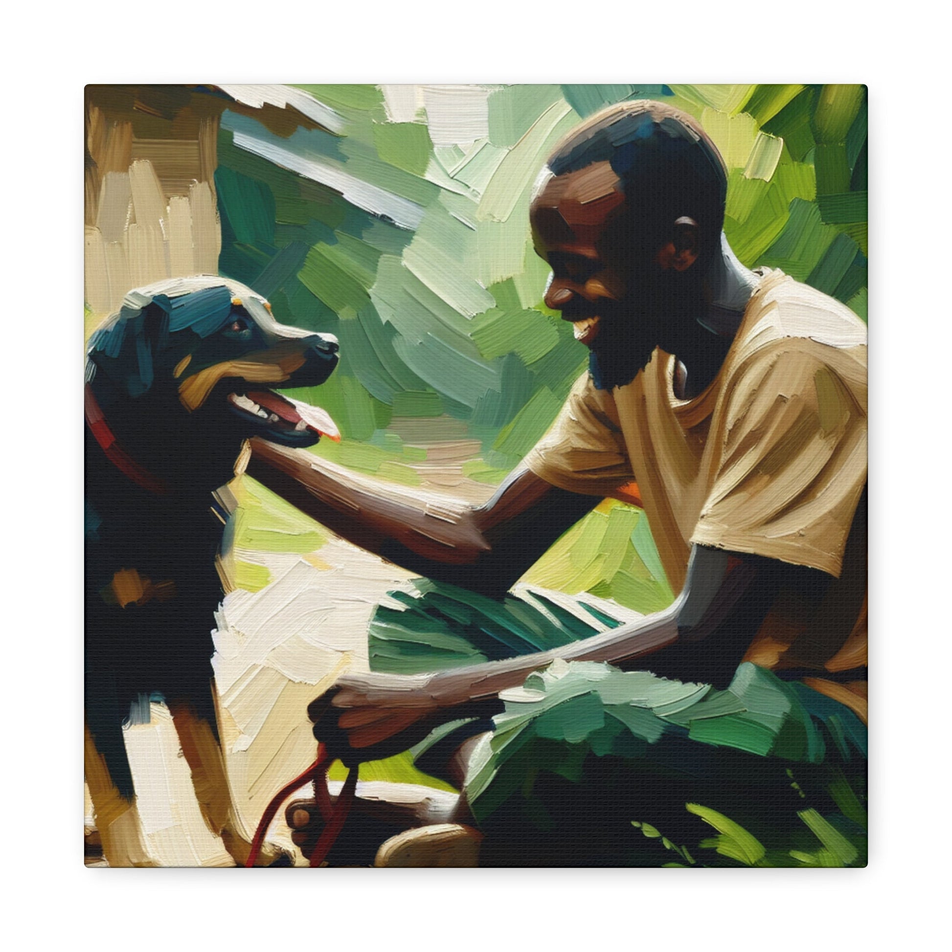 "Blissful Bond: Man and Dog" - Canvas - Authentic4Us