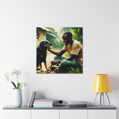 "Blissful Bond: Man and Dog" - Canvas - Authentic4Us