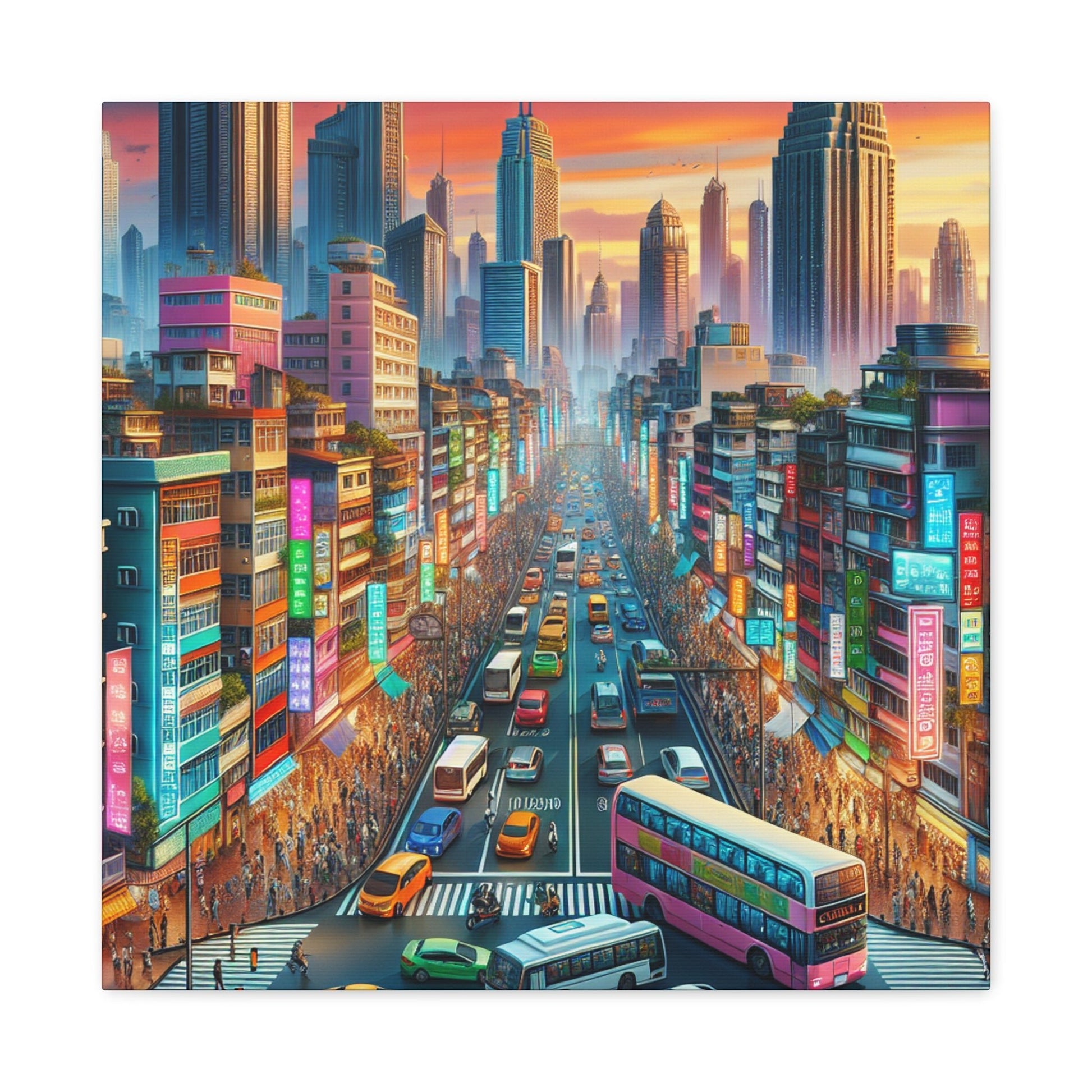 "Bustling Asian Cityscape Canvas" - Canvas - Authentic4Us