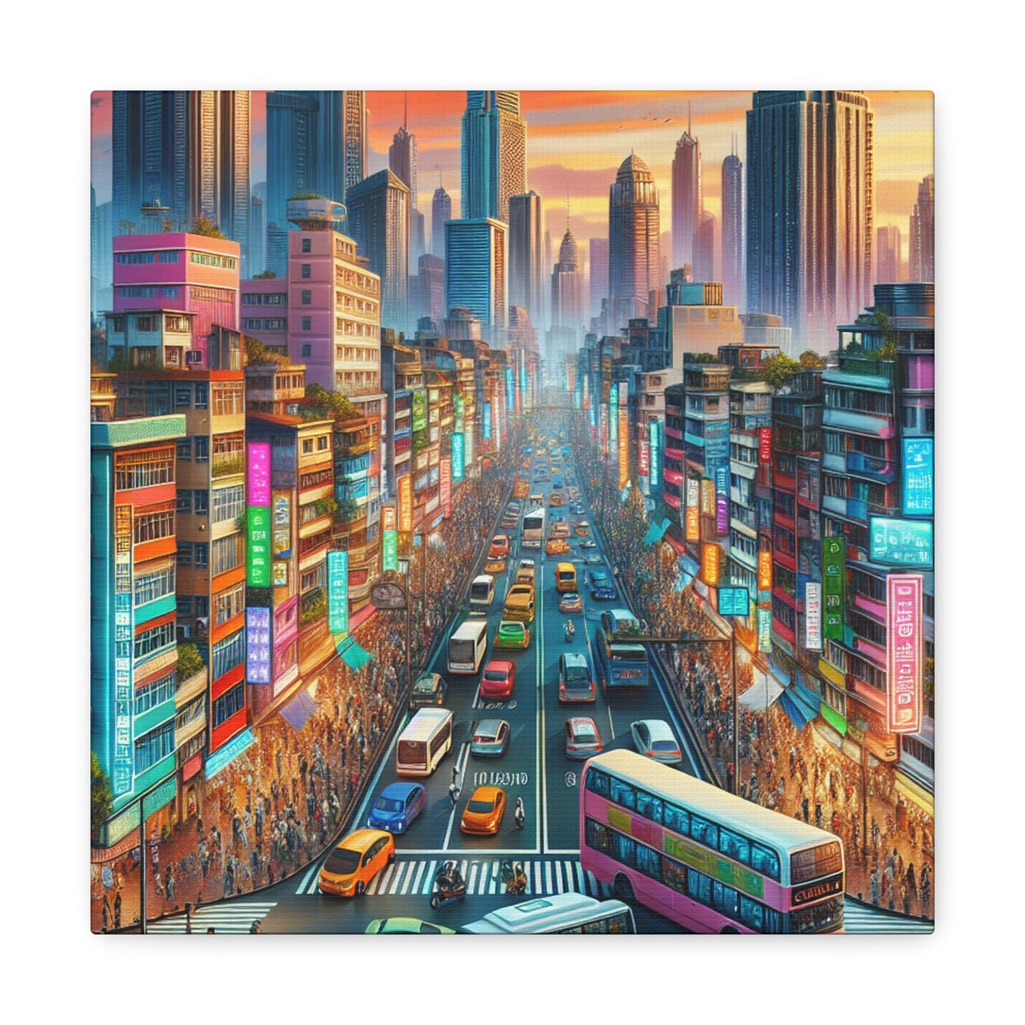 "Bustling Asian Cityscape Canvas" - Canvas - Authentic4Us