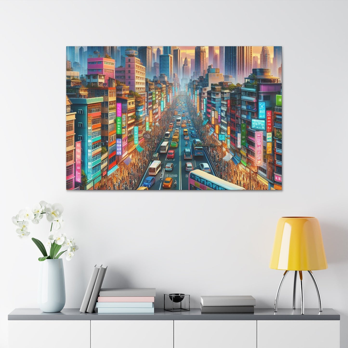 "Bustling Asian Cityscape Canvas" - Canvas - Authentic4Us