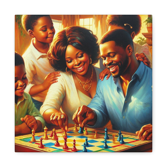 "Cheerful Chess Family Fun" - Canvas - Authentic4Us