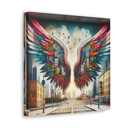 "Cityscape Wings Mural: Urban Fusion" - Canvas - Authentic4Us