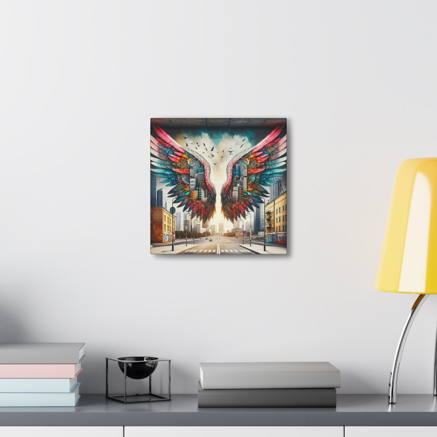 "Cityscape Wings Mural: Urban Fusion" - Canvas - Authentic4Us