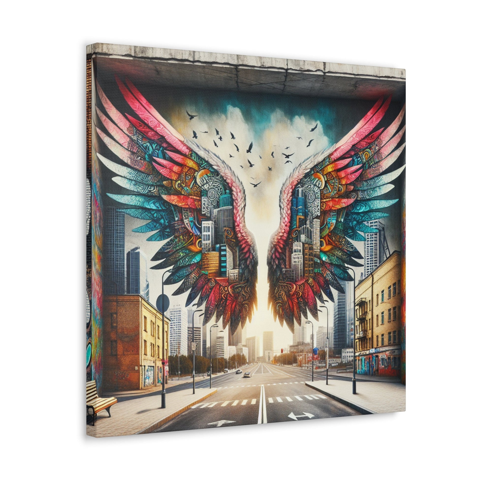 "Cityscape Wings Mural: Urban Fusion" - Canvas - Authentic4Us