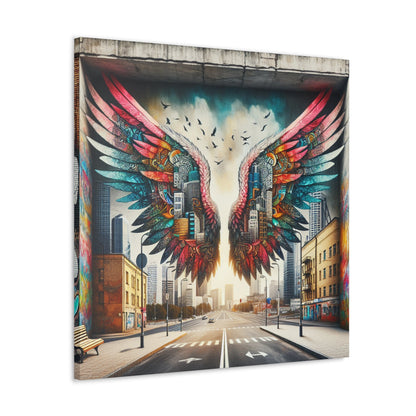 "Cityscape Wings Mural: Urban Fusion" - Canvas - Authentic4Us