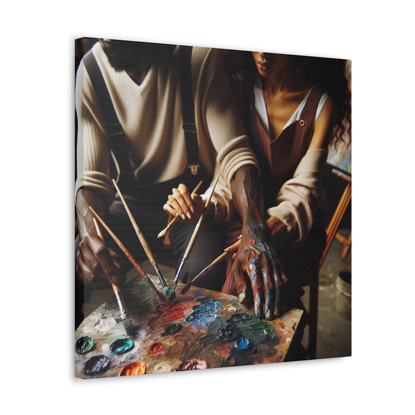 "Collaborative Painting Duo in Studio" - Canvas - Authentic4Us