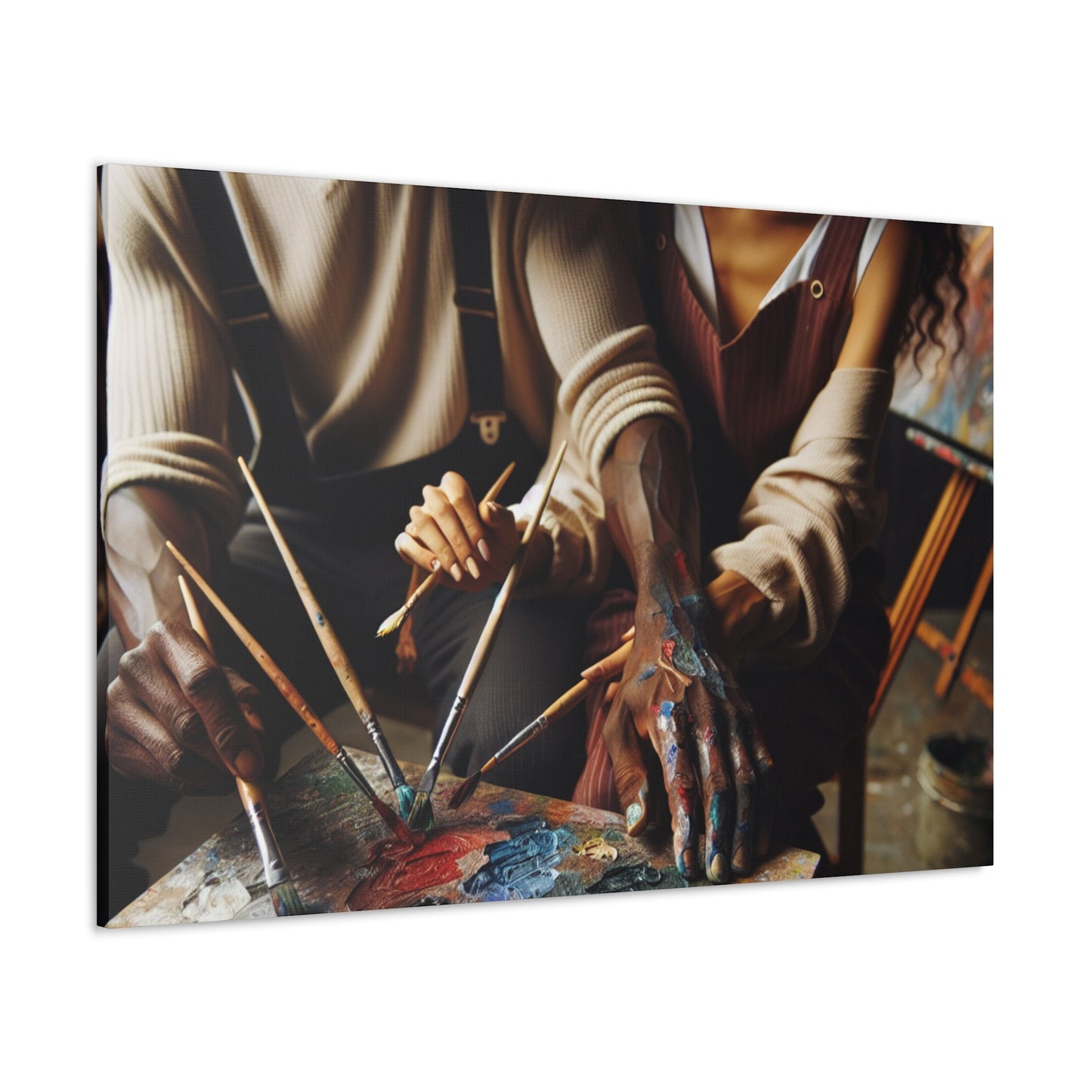 "Collaborative Painting Duo in Studio" - Canvas - Authentic4Us