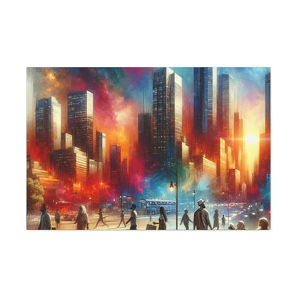 "Cosmic Cityscape: Vibrant Impressionistic Blend" - Canvas - Authentic4Us