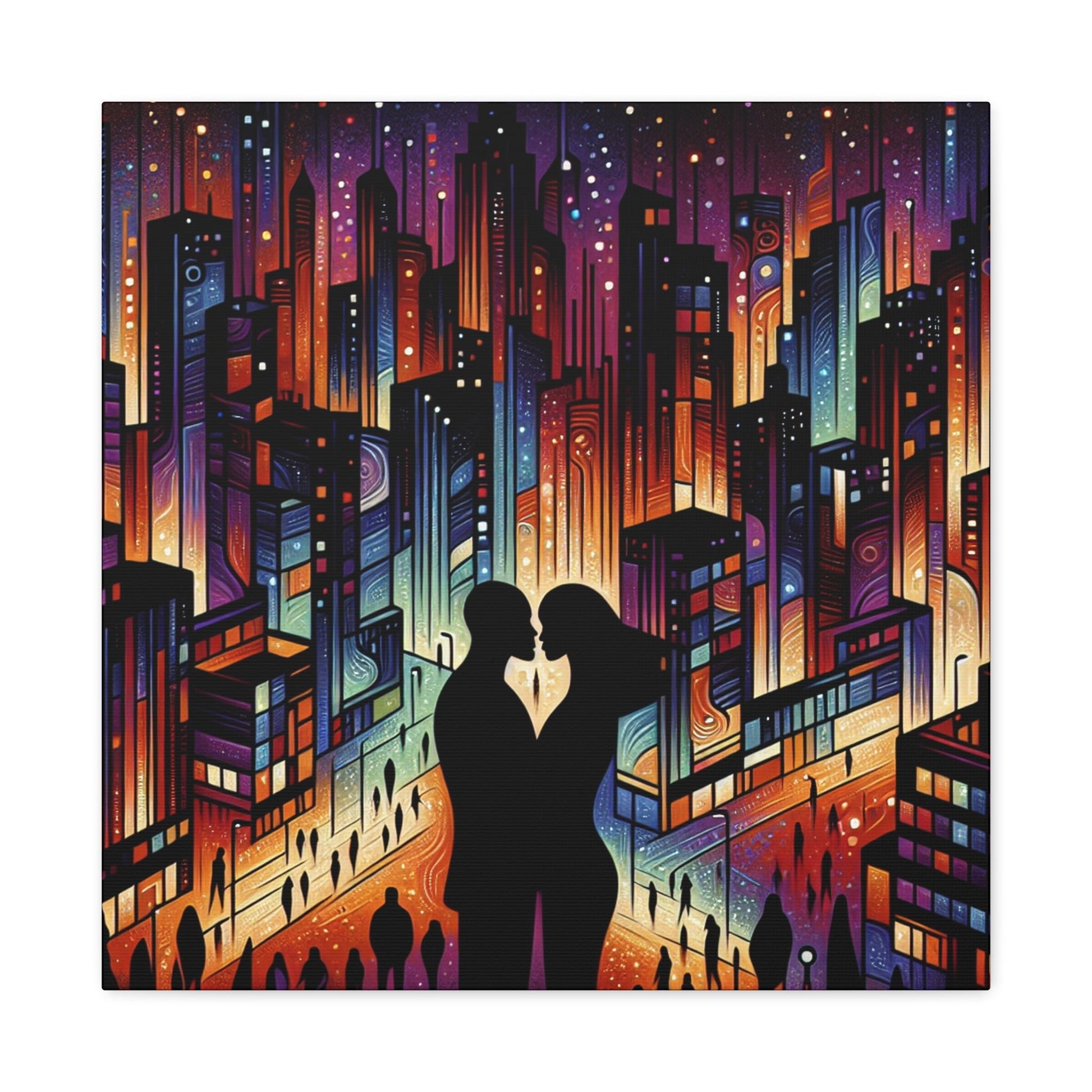 "Cosmic Love: Cityscape Embrace" - Canvas - Authentic4Us