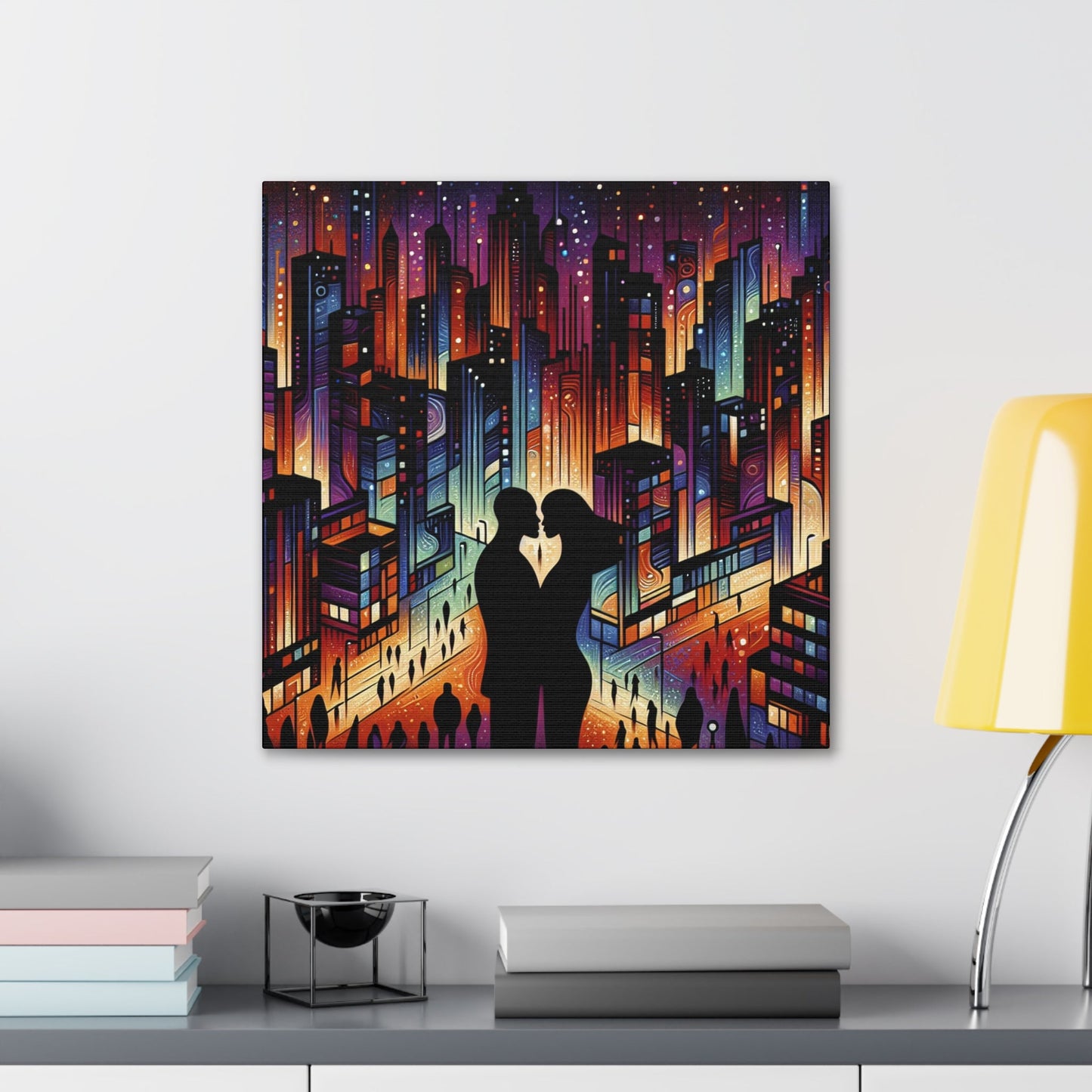 "Cosmic Love: Cityscape Embrace" - Canvas - Authentic4Us