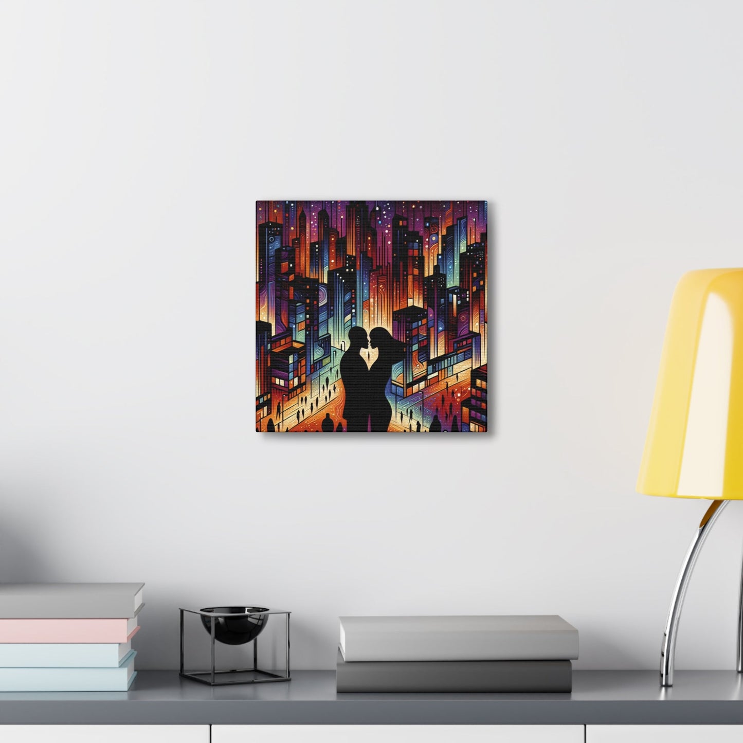 "Cosmic Love: Cityscape Embrace" - Canvas - Authentic4Us