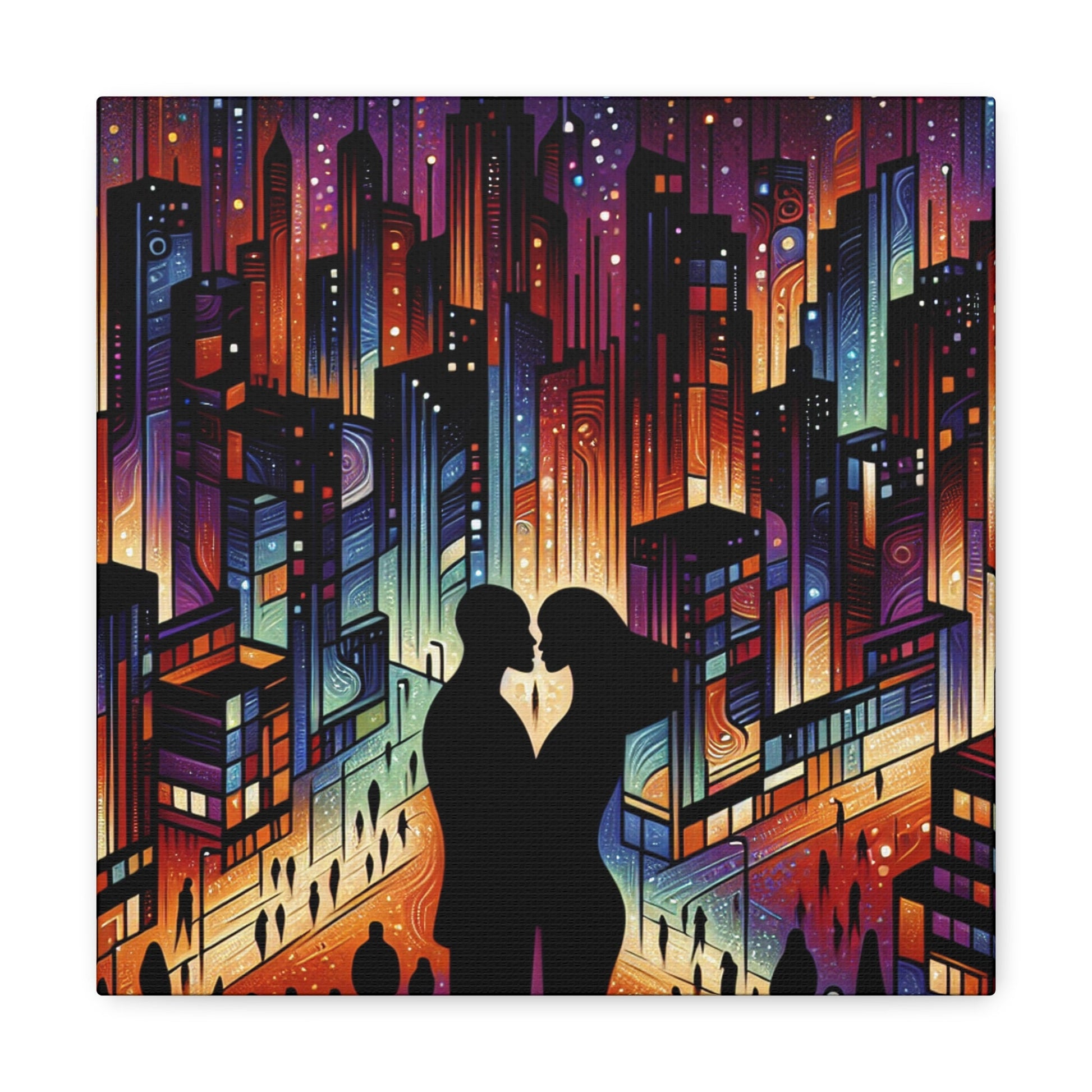 "Cosmic Love: Cityscape Embrace" - Canvas - Authentic4Us