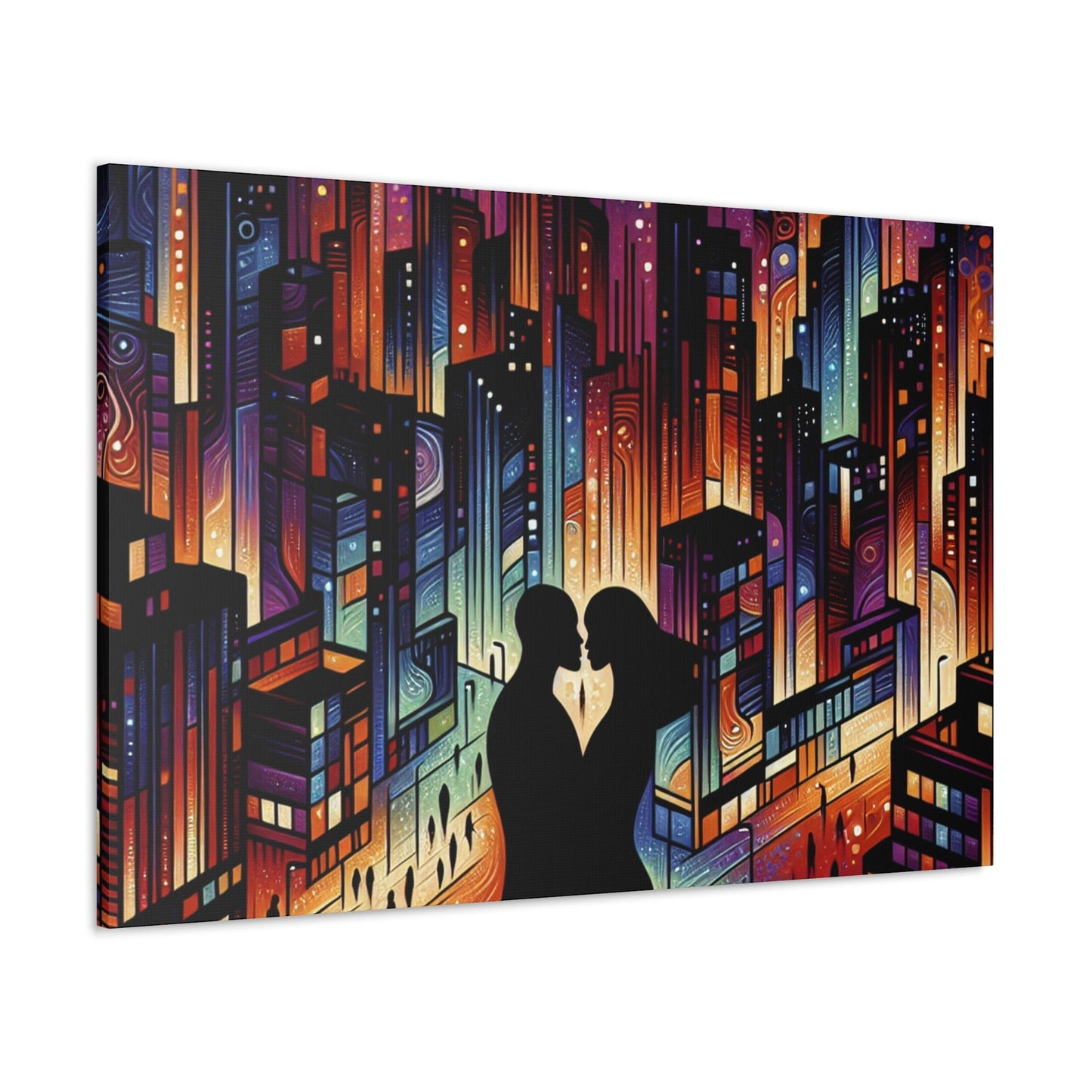 "Cosmic Love: Cityscape Embrace" - Canvas - Authentic4Us