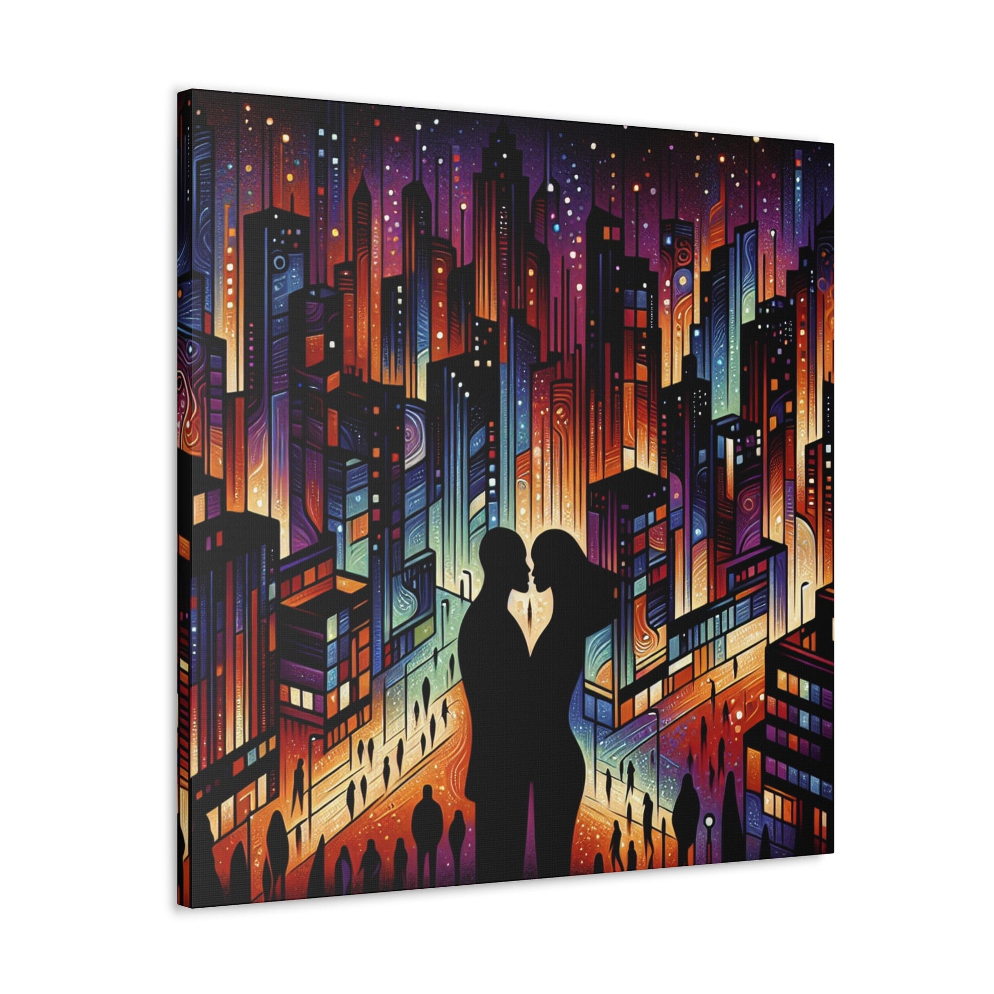 "Cosmic Love: Cityscape Embrace" - Canvas - Authentic4Us