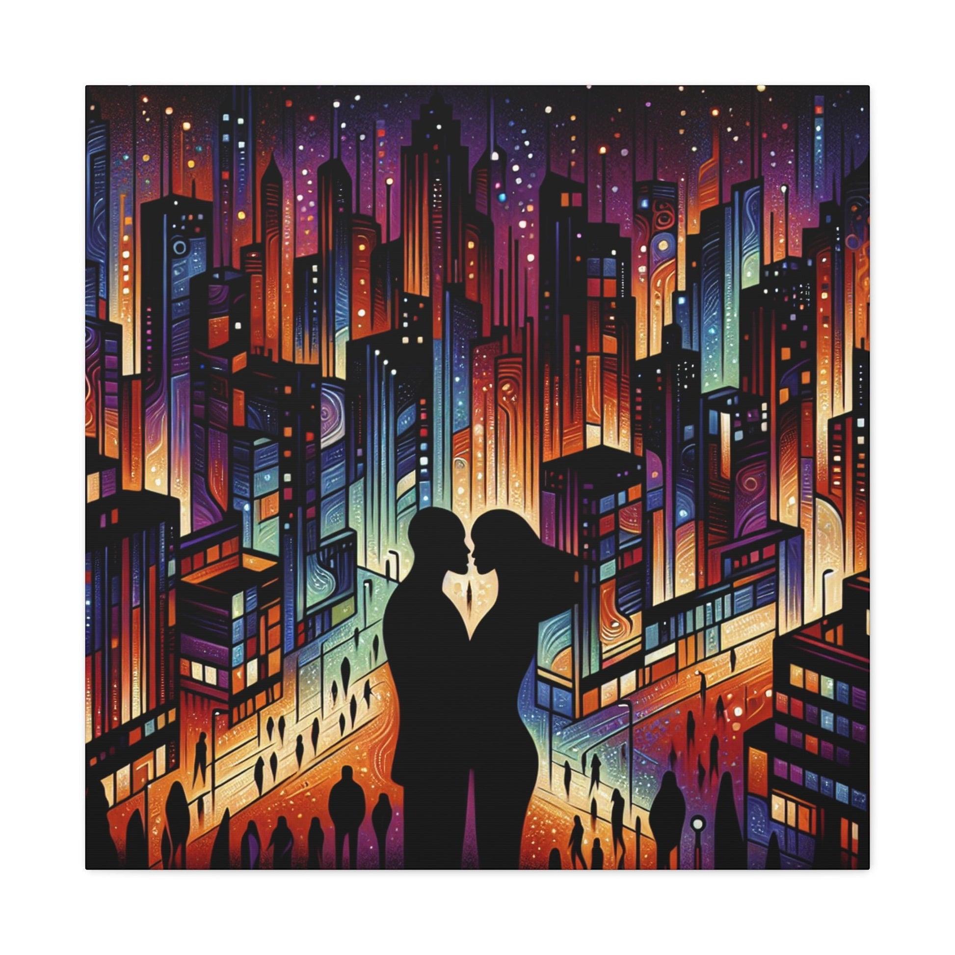 "Cosmic Love: Cityscape Embrace" - Canvas - Authentic4Us