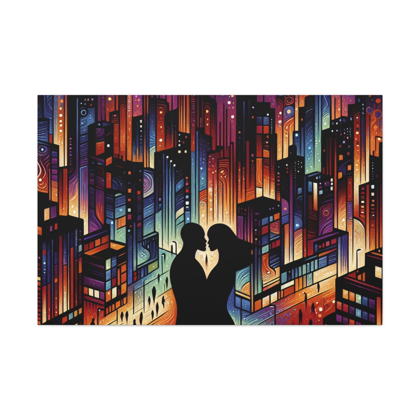 "Cosmic Love: Cityscape Embrace" - Canvas - Authentic4Us