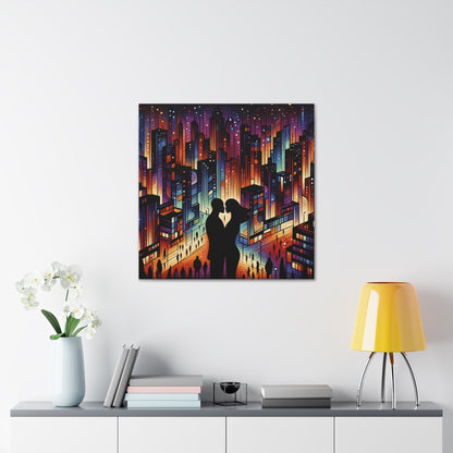 "Cosmic Love: Cityscape Embrace" - Canvas - Authentic4Us