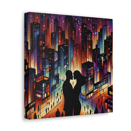 "Cosmic Love: Cityscape Embrace" - Canvas - Authentic4Us